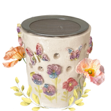 „Handgemachtes Keramik-Stövchen zum Räuchern, verziert mit bunten Blumen und Schmetterlingen – hergestellt in Österreich“