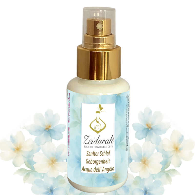 „Flakon Acqua dell’Angelo Sanfter Schlaf – Auraspray mit naturreinen ätherischen Ölen für Ruhe und erholsamen Schlaf.“