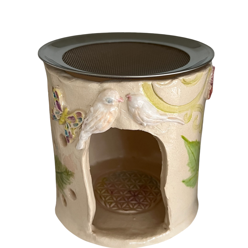 „Stövchen Blütenreigen als Dekoration – Keramik in Beige mit Naturmotiven
