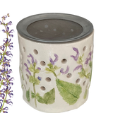 Aromalampe aus Keramik „Salbei und Licht“ mit filigranem Muskatellersalbei-Motiv, handgemachtes Stövchen für Duftöle, Wachsmelts und Räucherwerk.